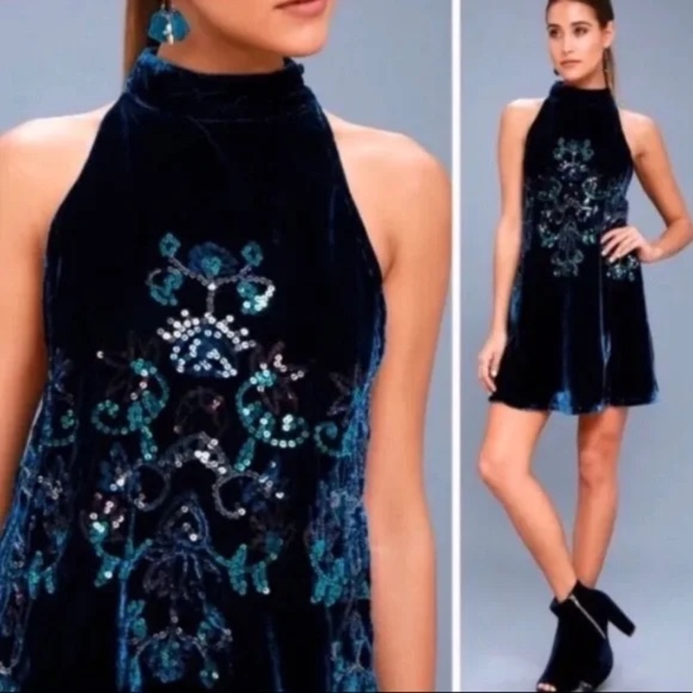 Free People Blue Velvet Sequin Swing Dress - Picture 4 of 9